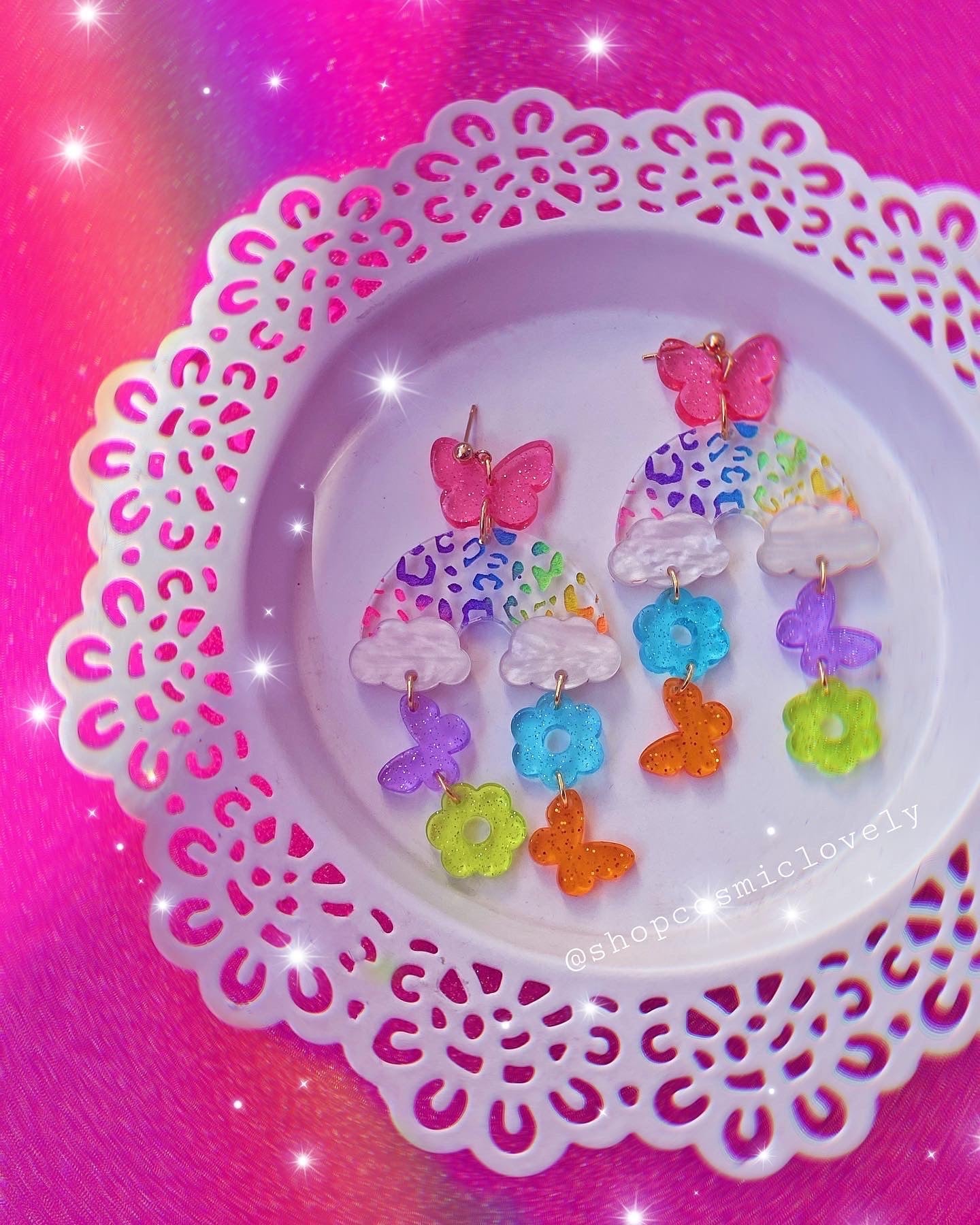 Rainbow Leopard Arch Earrings