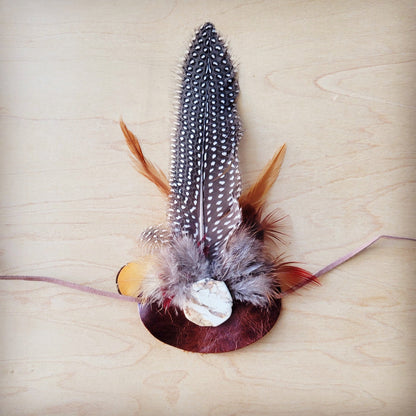 Spotted Feather, White Stone & Brown Leather Hat Band (Band only) 984ww