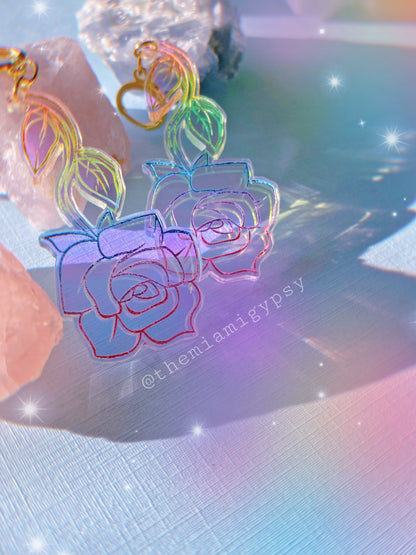 Iridescent Rainbow Rose Earrings