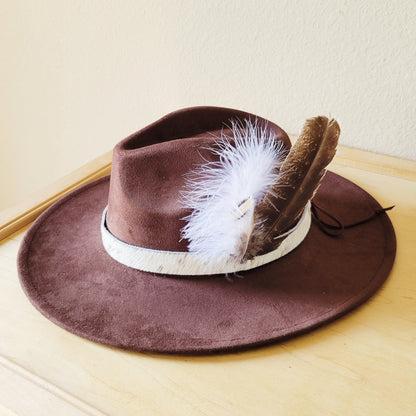 Speckled Hair on Hide Leather Hat Band w/ Feather Accents 952o