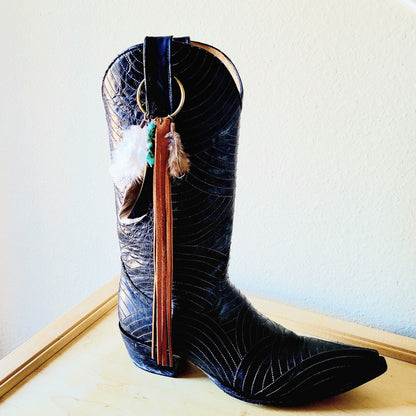 Boho Western Boot Bling Charm with Leather Fringe 500a