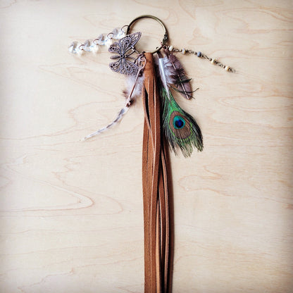 Boho Western Leather Boot Bling Charm Peacock & Butterfly 500i