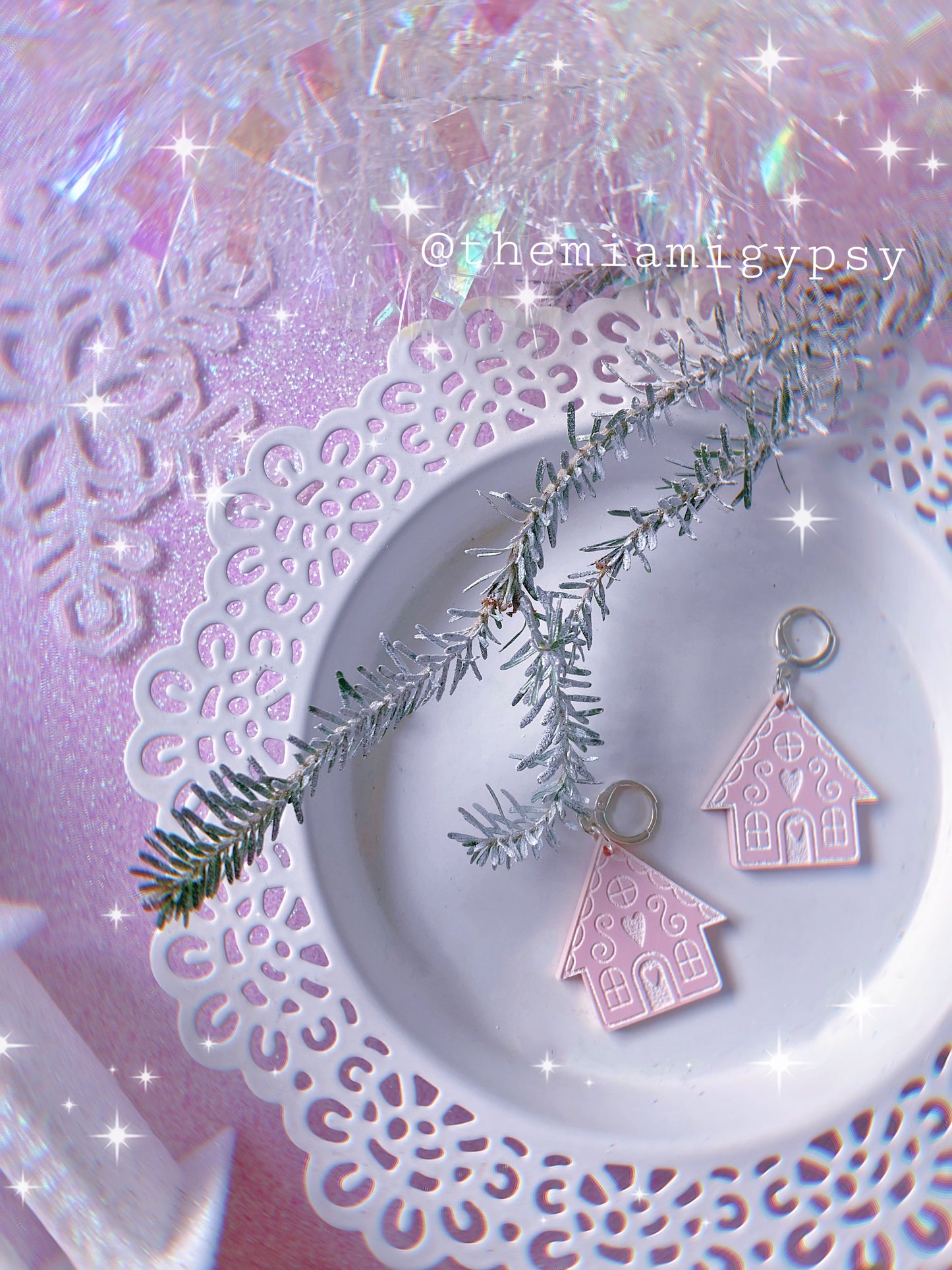 Pink Frosting Gingerbread House Earrings