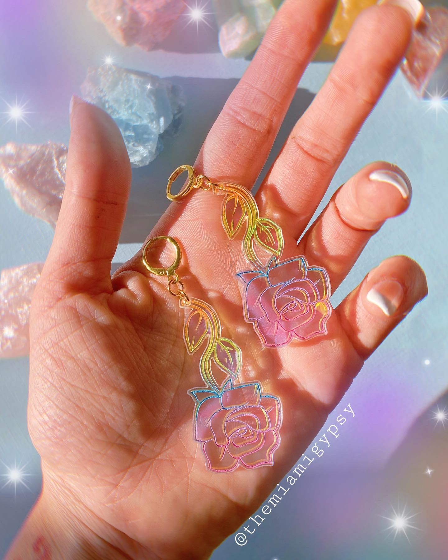Iridescent Rainbow Rose Earrings