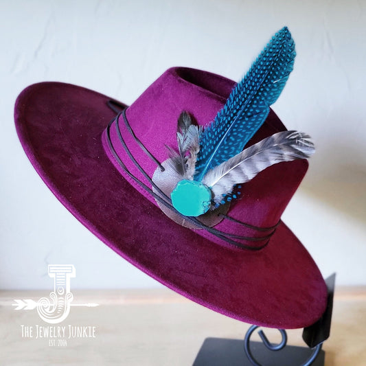 Boho Western Felt Hat w/ Choice of Hatband- Plum 990b