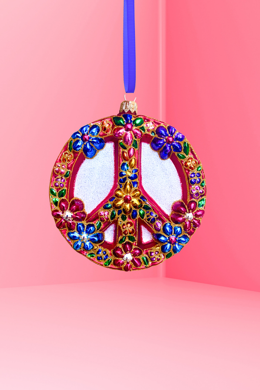 Peace Sign Polish Glass Ornament (Red Side)