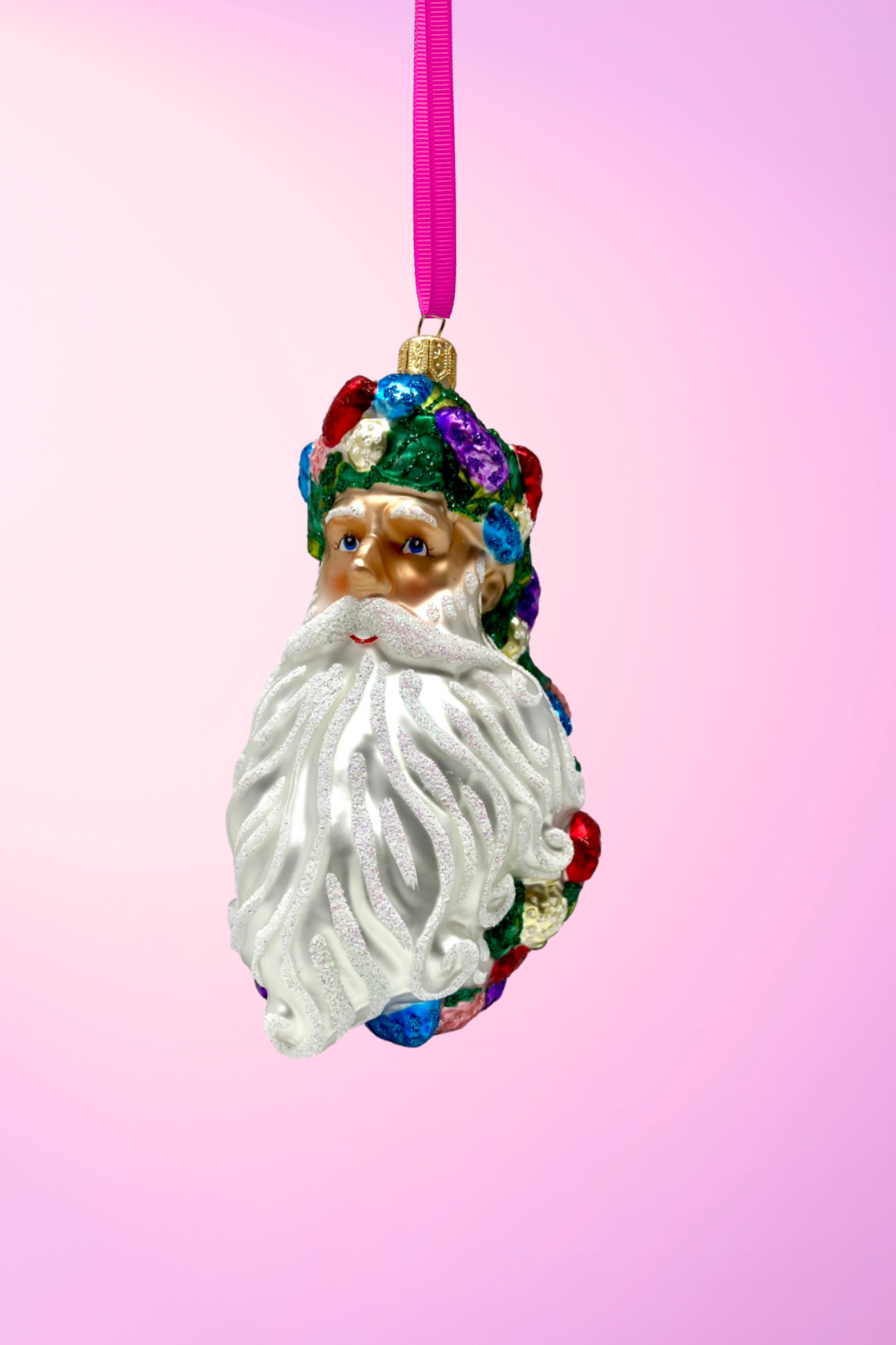 Floral Fetish Santa Head Polish Glass Ornament