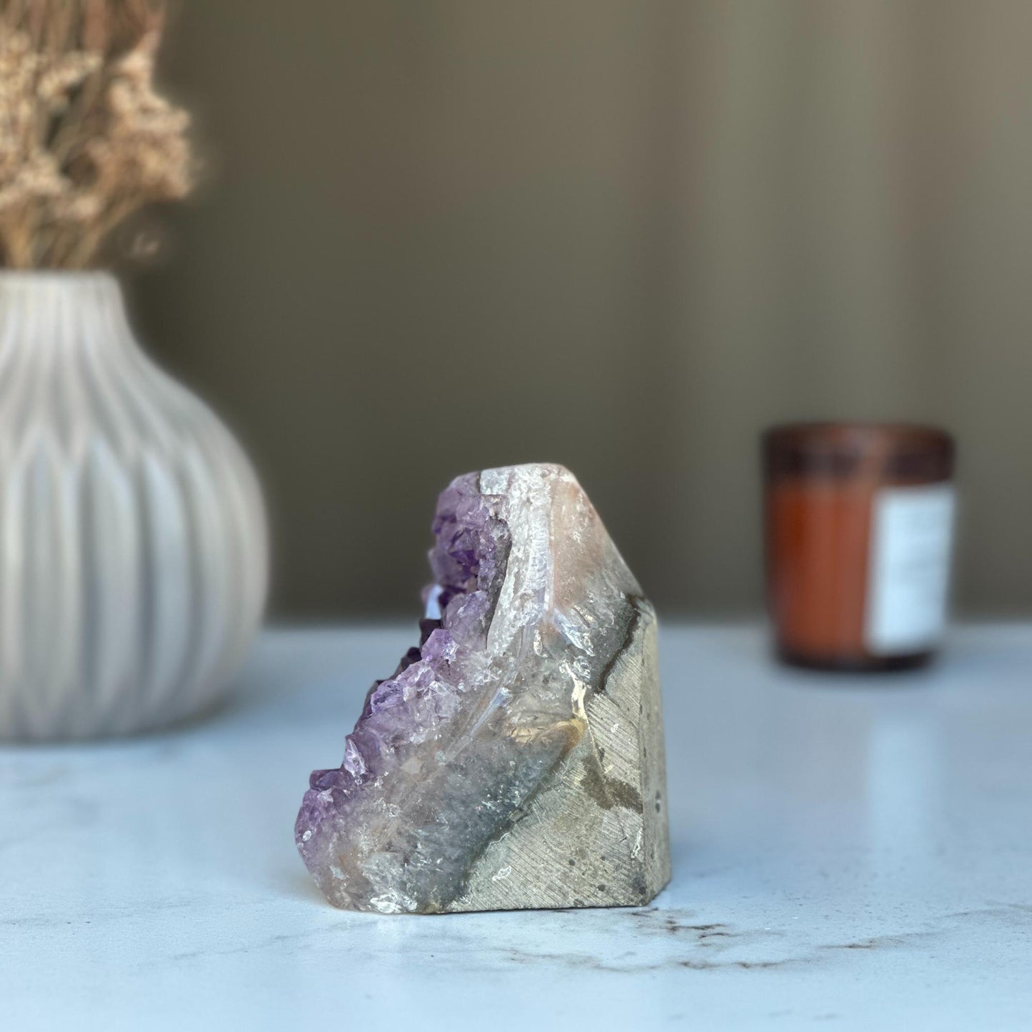 Strange specimen Amethyst geode, raw purple crystal cluster