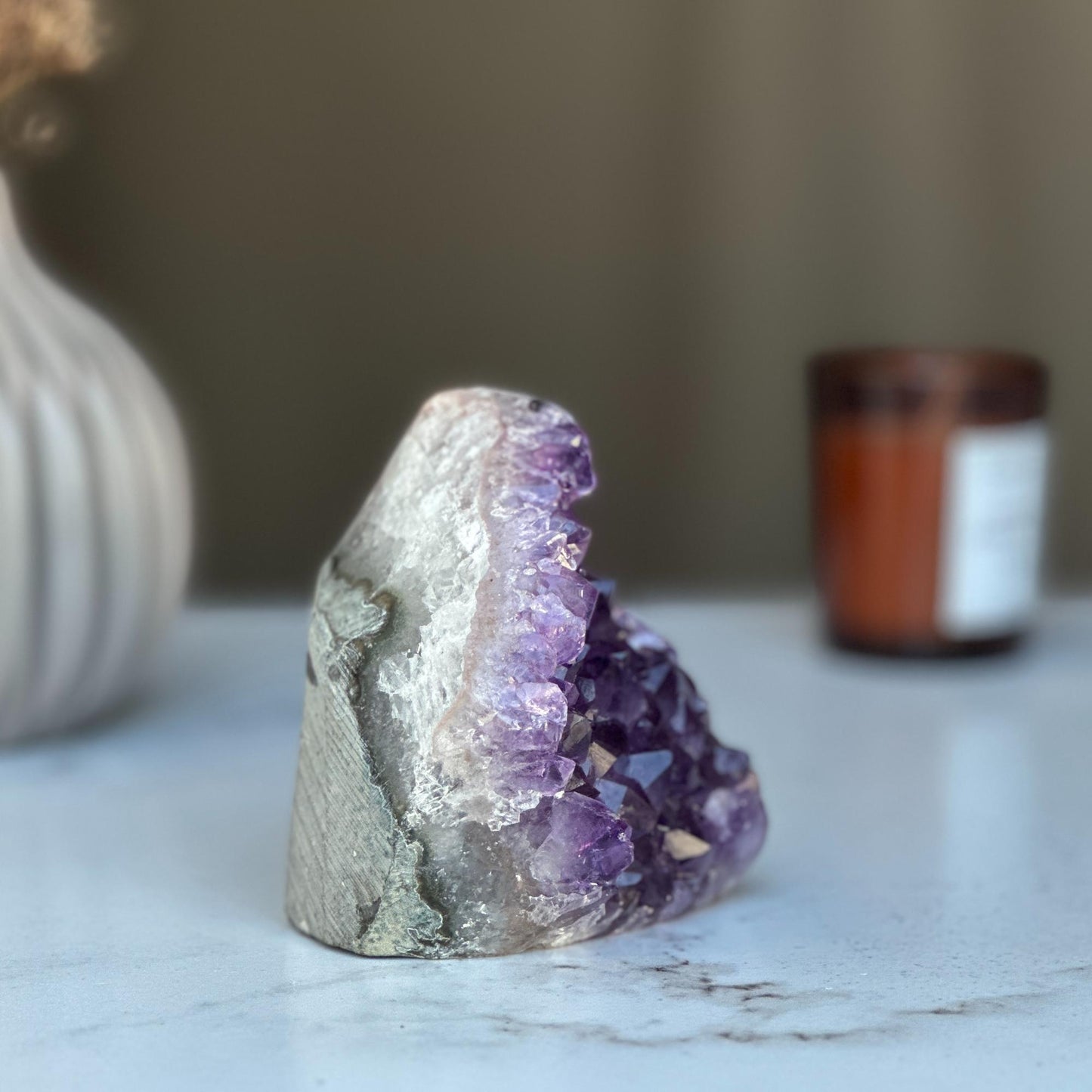 Strange specimen Amethyst geode, raw purple crystal cluster