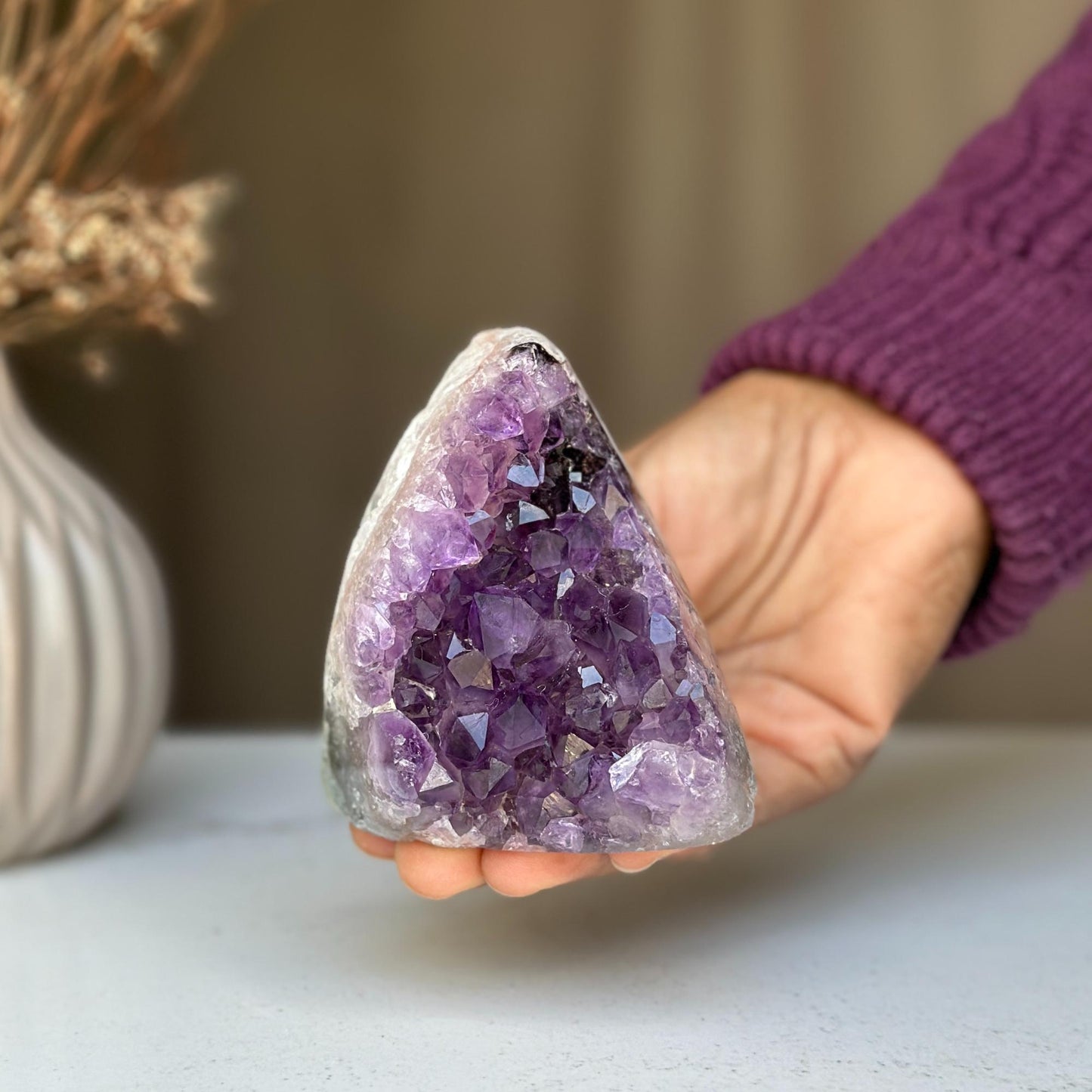 Strange specimen Amethyst geode, raw purple crystal cluster
