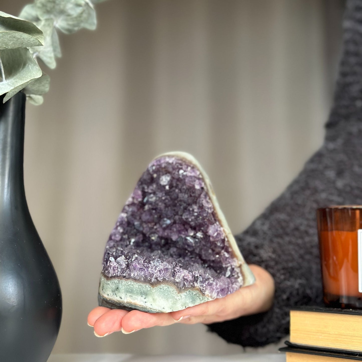 Amethyst cluster with incredible shine and huge crystals, Semi precious gemstones