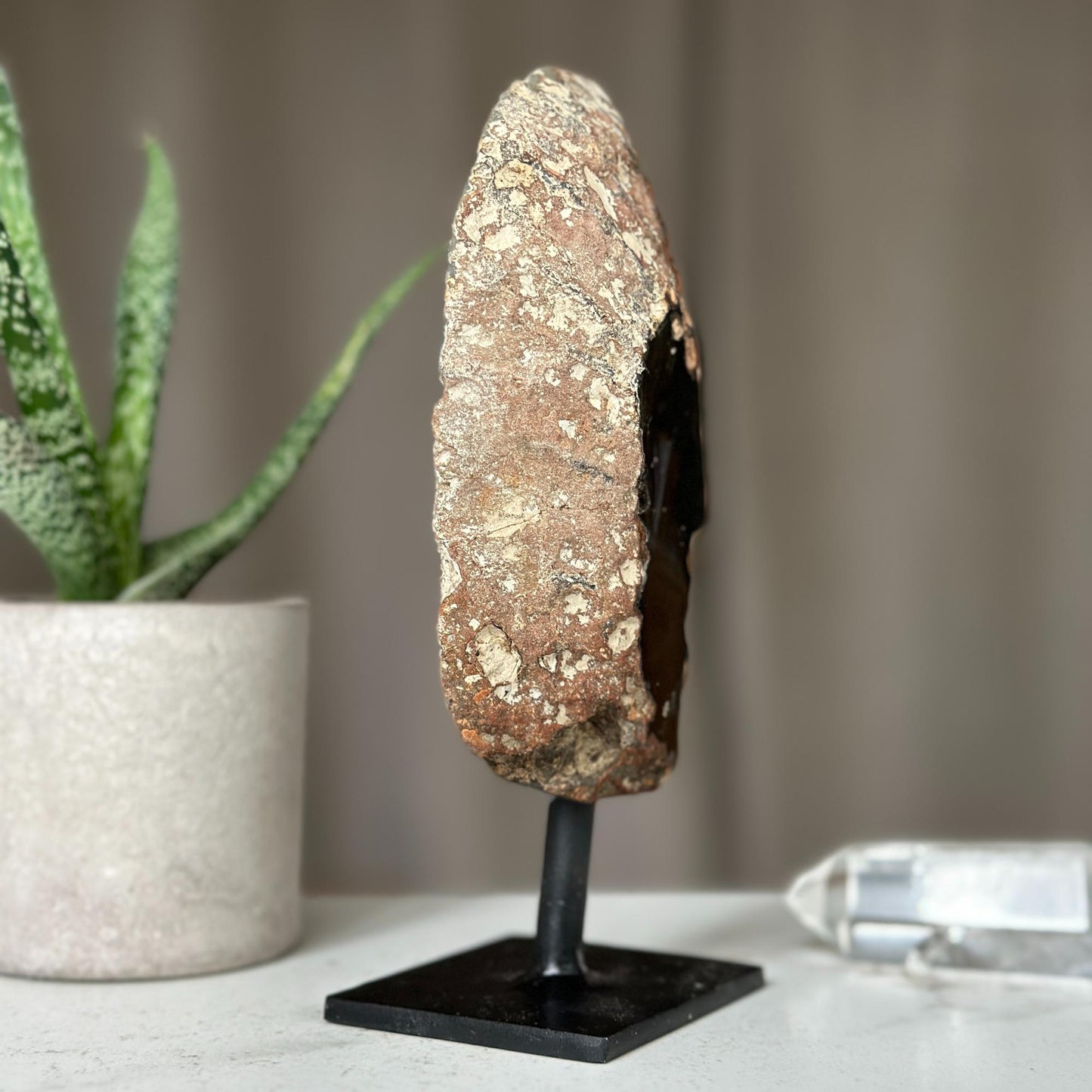 Colorful Agate Crystal Piece with Metal Base, Stunning Decor Stone 100% natural, Uruguayan Geode