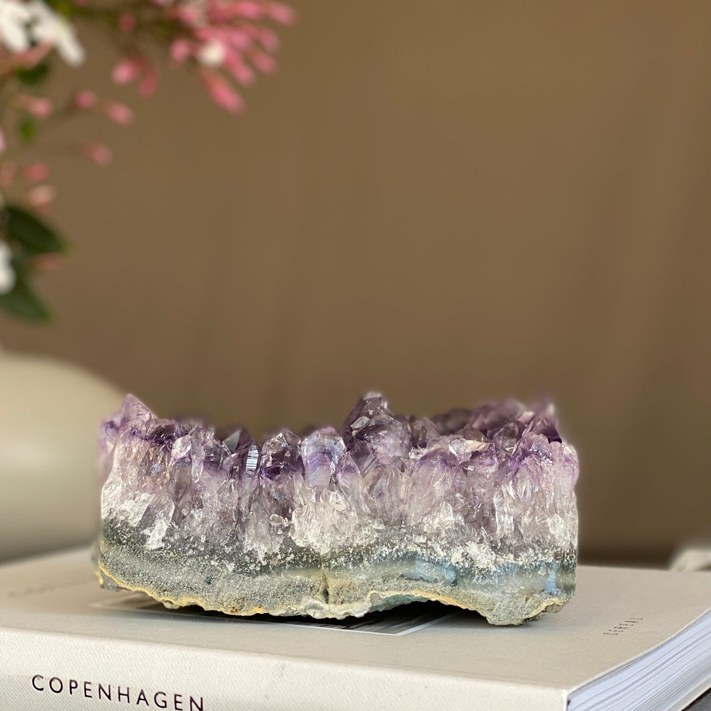Amethyst and agate cluster for home decor, coffee table decoration