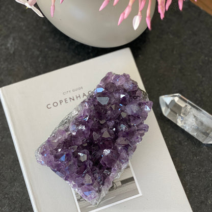 Amethyst and agate cluster for home decor, coffee table decoration
