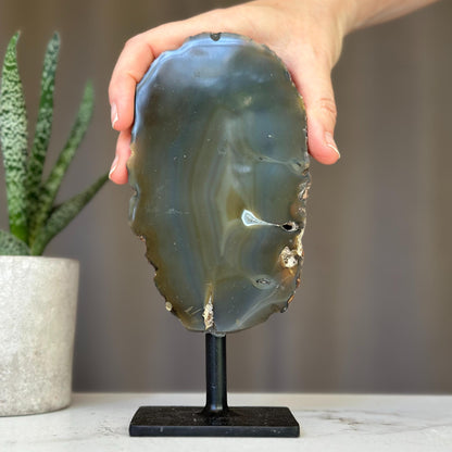 Colorful Agate Crystal Piece with Metal Base, Stunning Decor Stone 100% natural, Uruguayan Geode