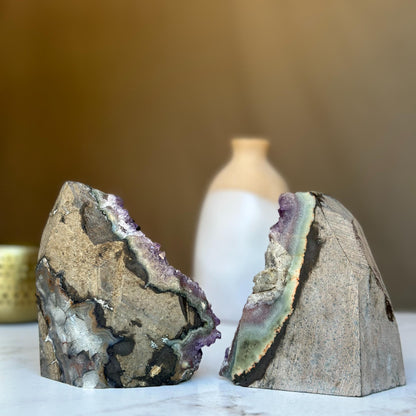 Stunning Amethyst Clusters with Sugar Calcite Formation, 2 pieces 4 Lbs