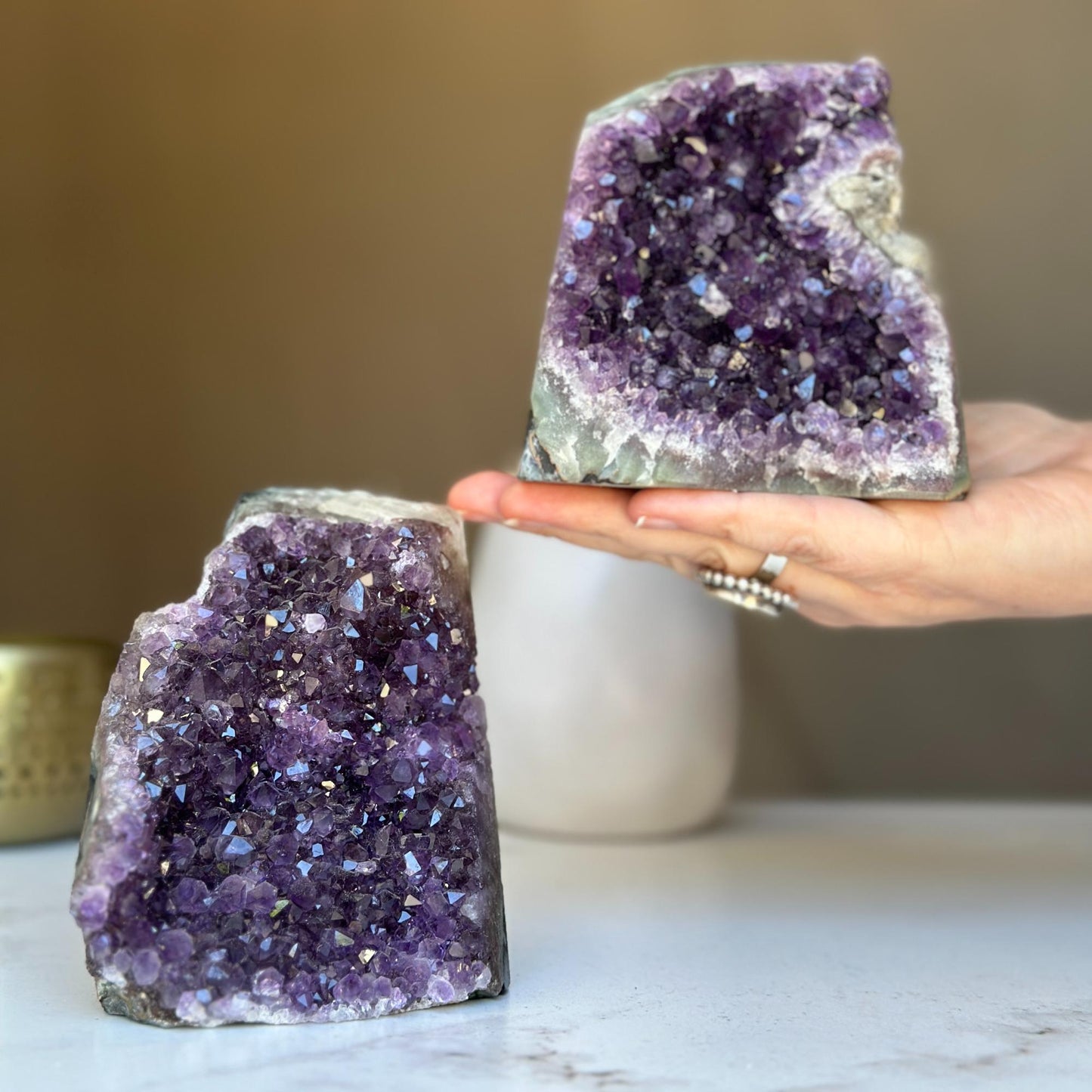 Stunning Amethyst Clusters with Sugar Calcite Formation, 2 pieces 4 Lbs