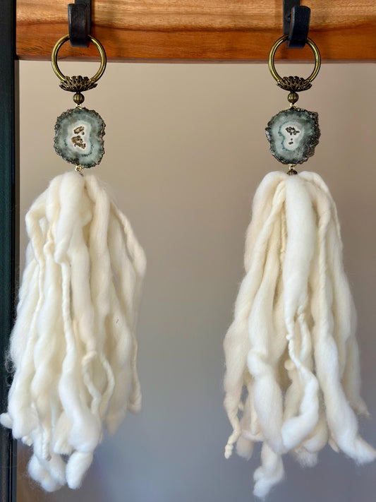 Amethyst Stalactite and Merino Wool Garland, Door knob tassel, Wall Hanging, multiple uses crystal gift