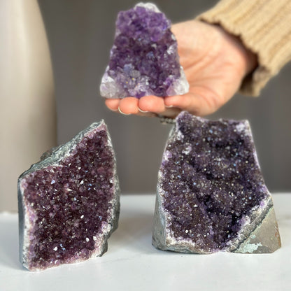 Medium Amethyst Cut Base Clusters, 3 pieces 3 Lbs approx