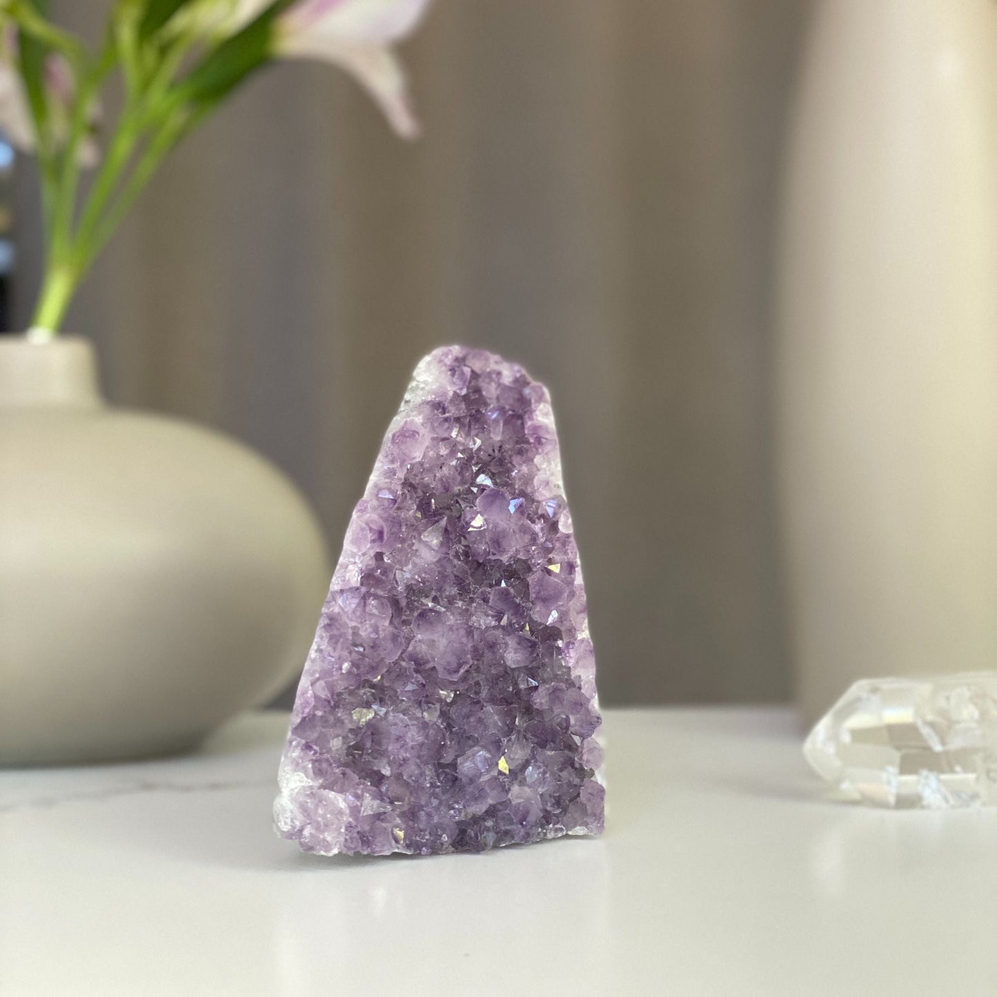 Lavender Amethyst geode with Agate formations