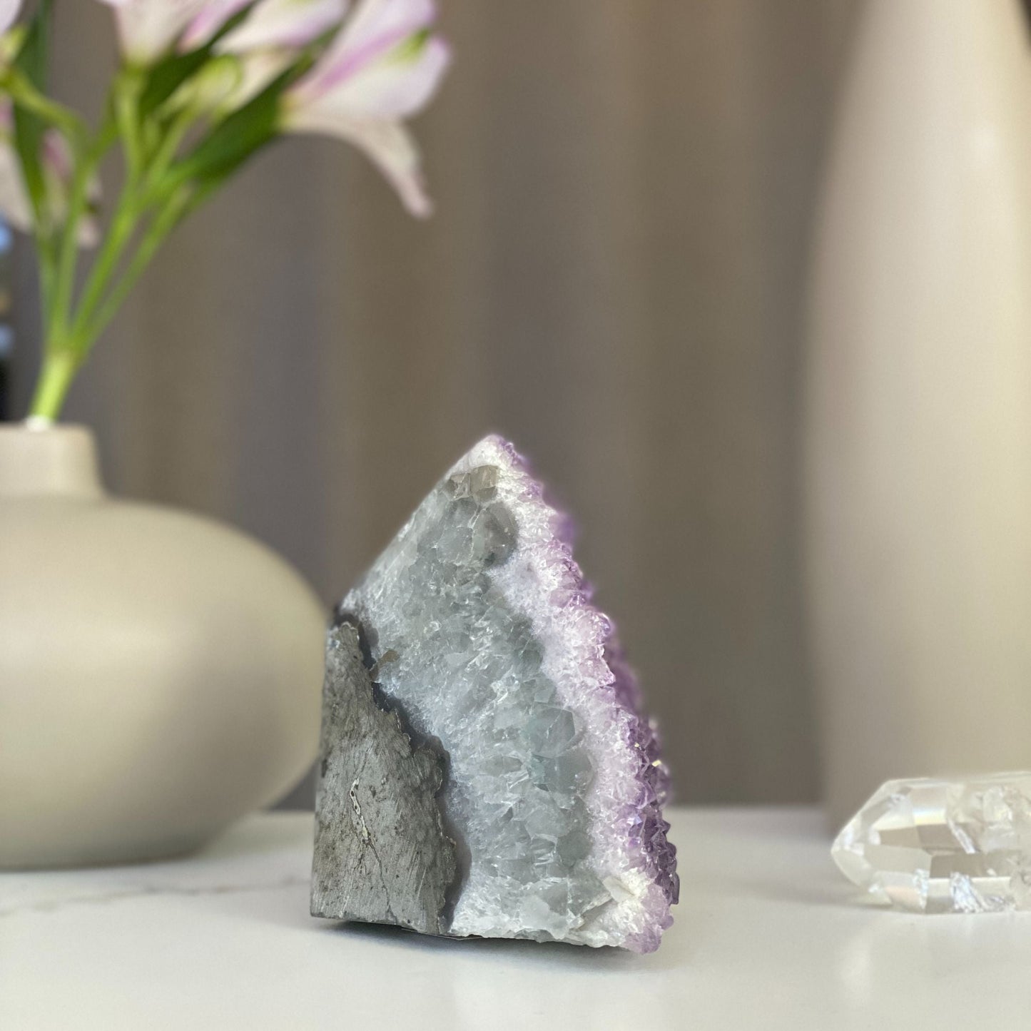 Lavender Amethyst geode with Agate formations