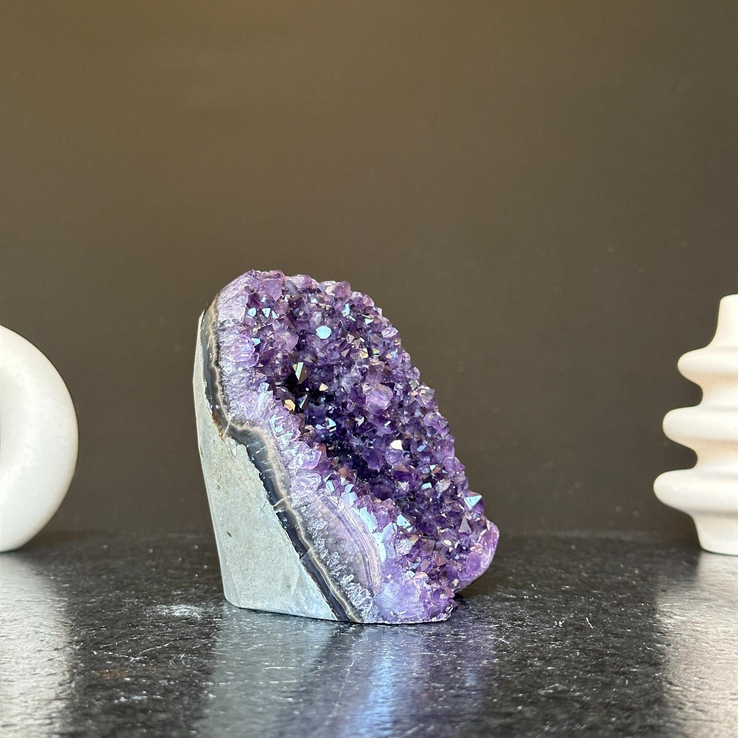 Deep Purple Amethyst cathedral geode, Unique raw crystal cluster, self stand