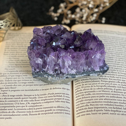 Flat Amethyst raw purple crystal cluster