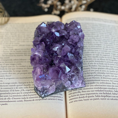 Flat Amethyst raw purple crystal cluster