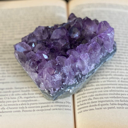 Flat Amethyst raw purple crystal cluster
