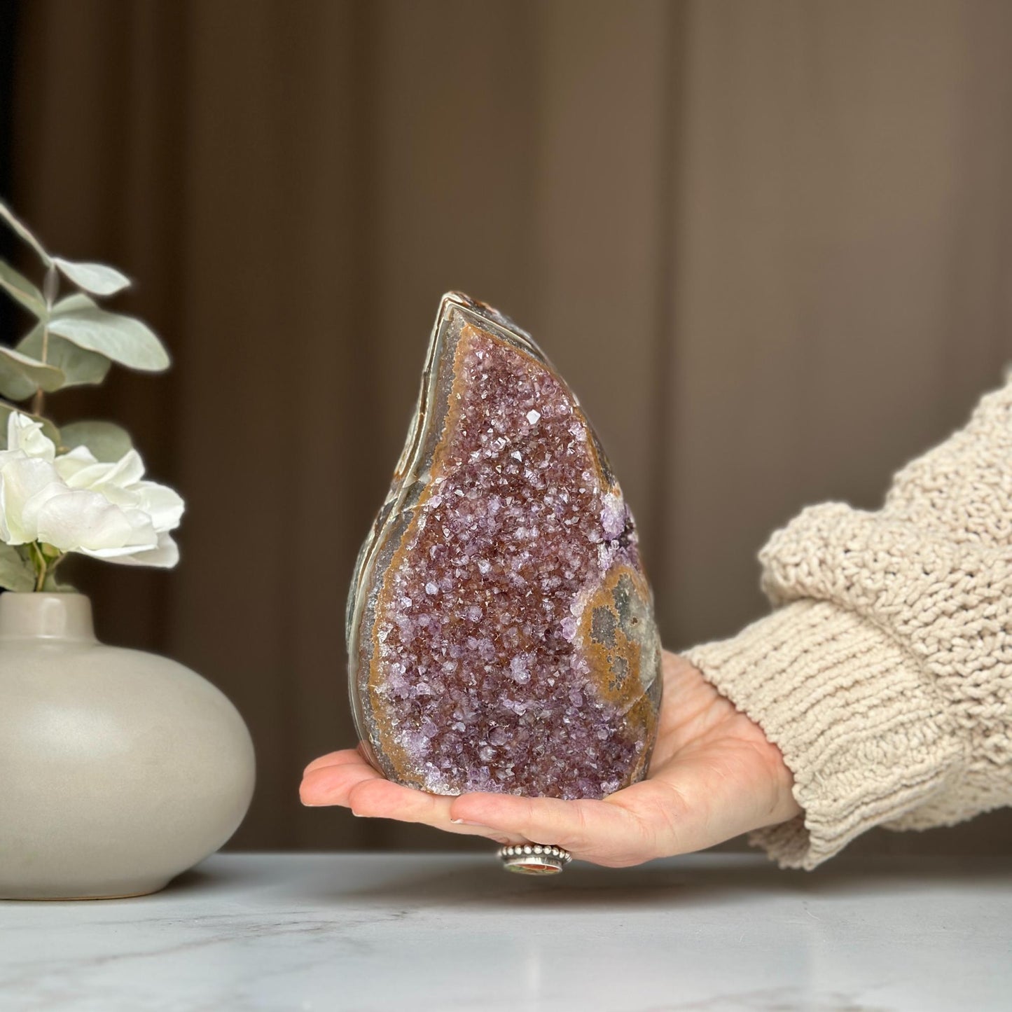 Semiprecious amethyst stone, amethyst flame