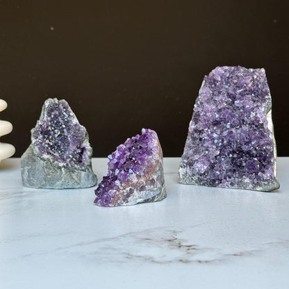 Amethyst Geode Crystals SET with 3 pieces, Natural Amethysts from Uruguay