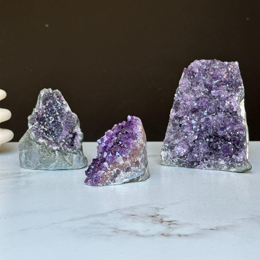 Amethyst Geode Crystals SET with 3 pieces, Natural Amethysts from Uruguay