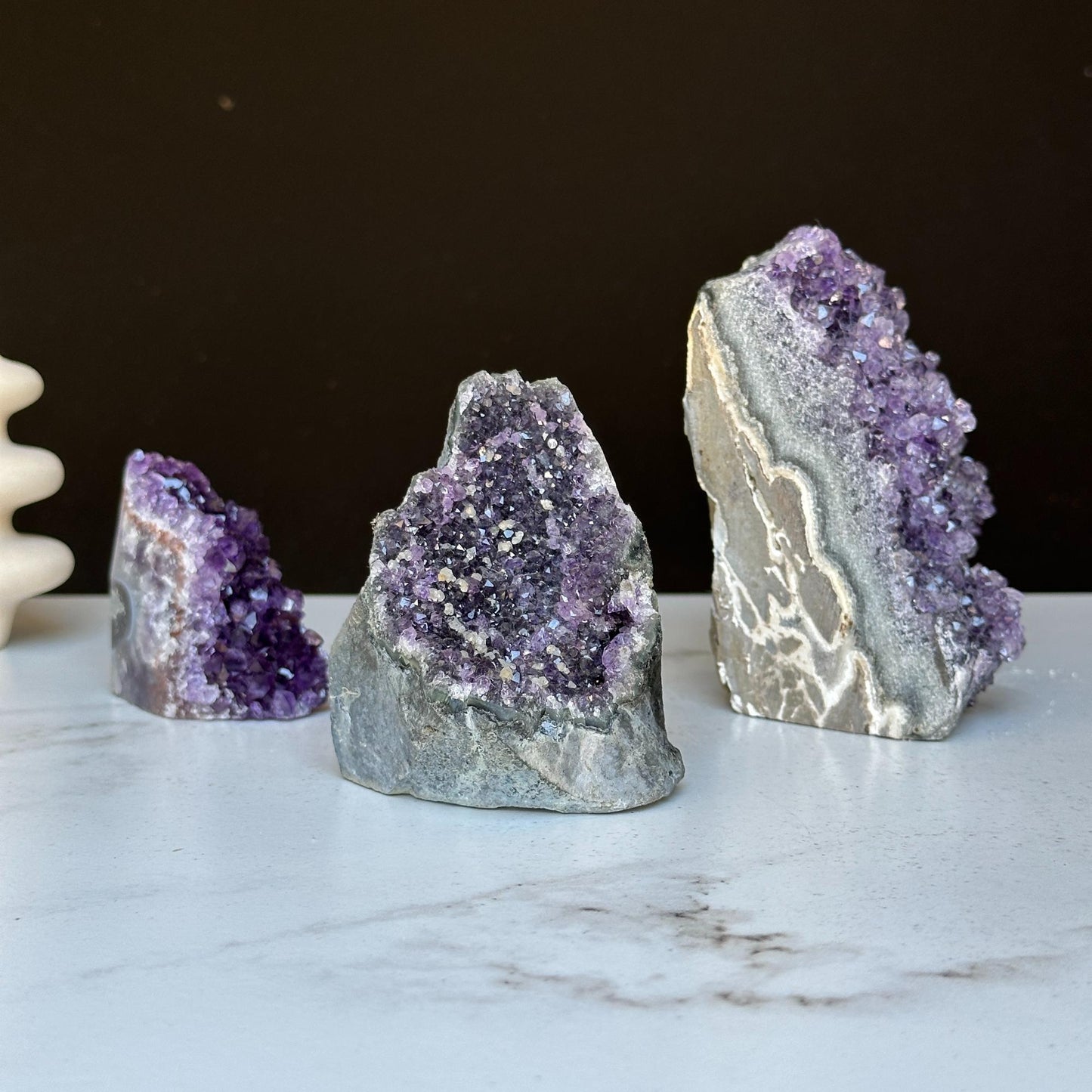 Amethyst Geode Crystals SET with 3 pieces, Natural Amethysts from Uruguay