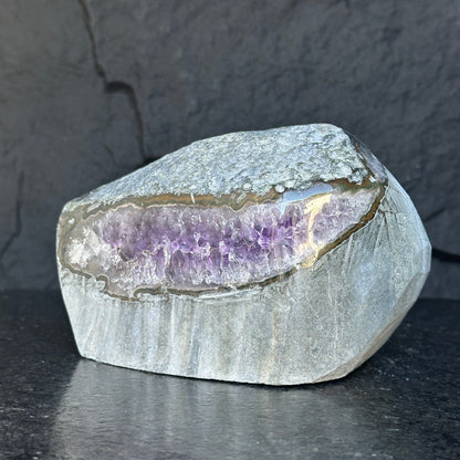 Amethyst with Shiny Crystals, Rare Geode in a strange shape with colorful agate layers, Unique find for collectors