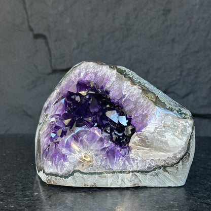 Amethyst with Shiny Crystals, Rare Geode in a strange shape with colorful agate layers, Unique find for collectors