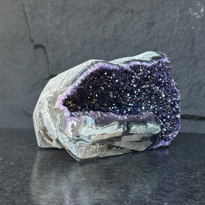 Large Amethyst Geode Cave with Agate edges, Unique Home Decor Crystal, High Quality Quartz, Crystal centerpiece