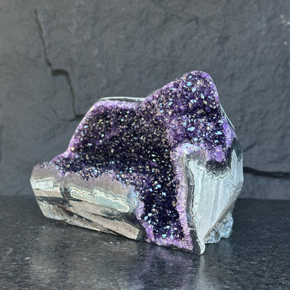 Large Amethyst Geode Cave with Agate edges, Unique Home Decor Crystal, High Quality Quartz, Crystal centerpiece
