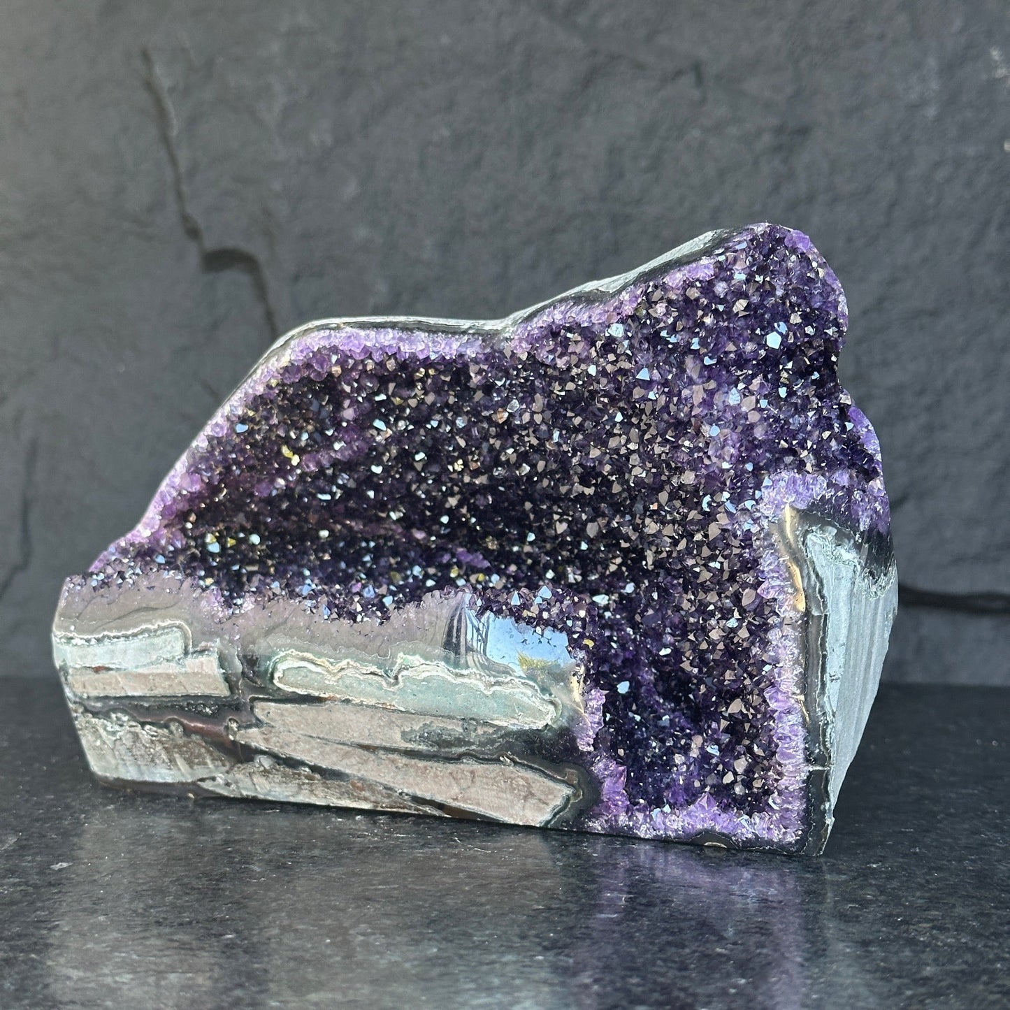 Large Amethyst Geode Cave with Agate edges, Unique Home Decor Crystal, High Quality Quartz, Crystal centerpiece