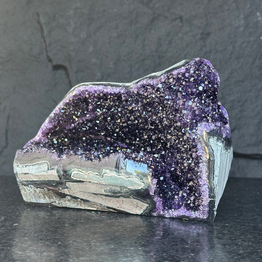 Large Amethyst Geode Cave with Agate edges, Unique Home Decor Crystal, High Quality Quartz, Crystal centerpiece