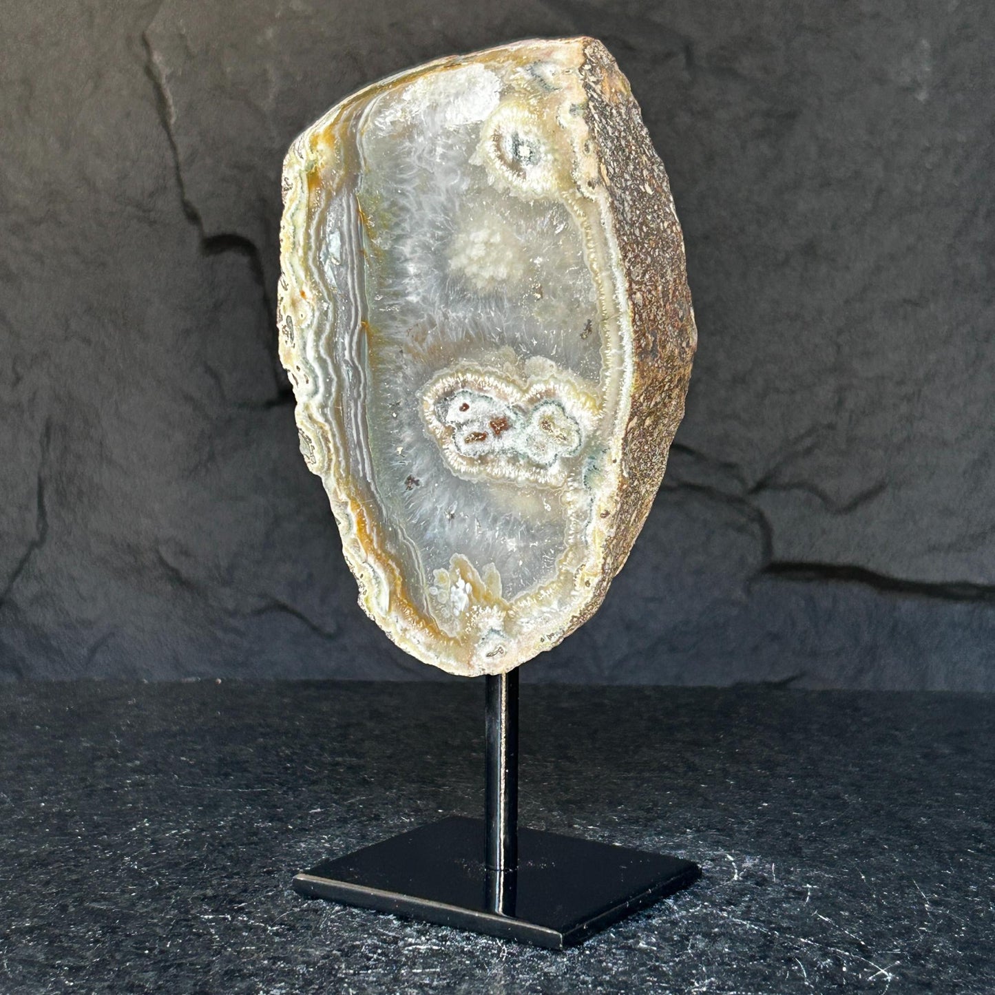 Agate and Jasper Slice with metallic base included, Large Brown Agate Geode, 100% Natural Colors