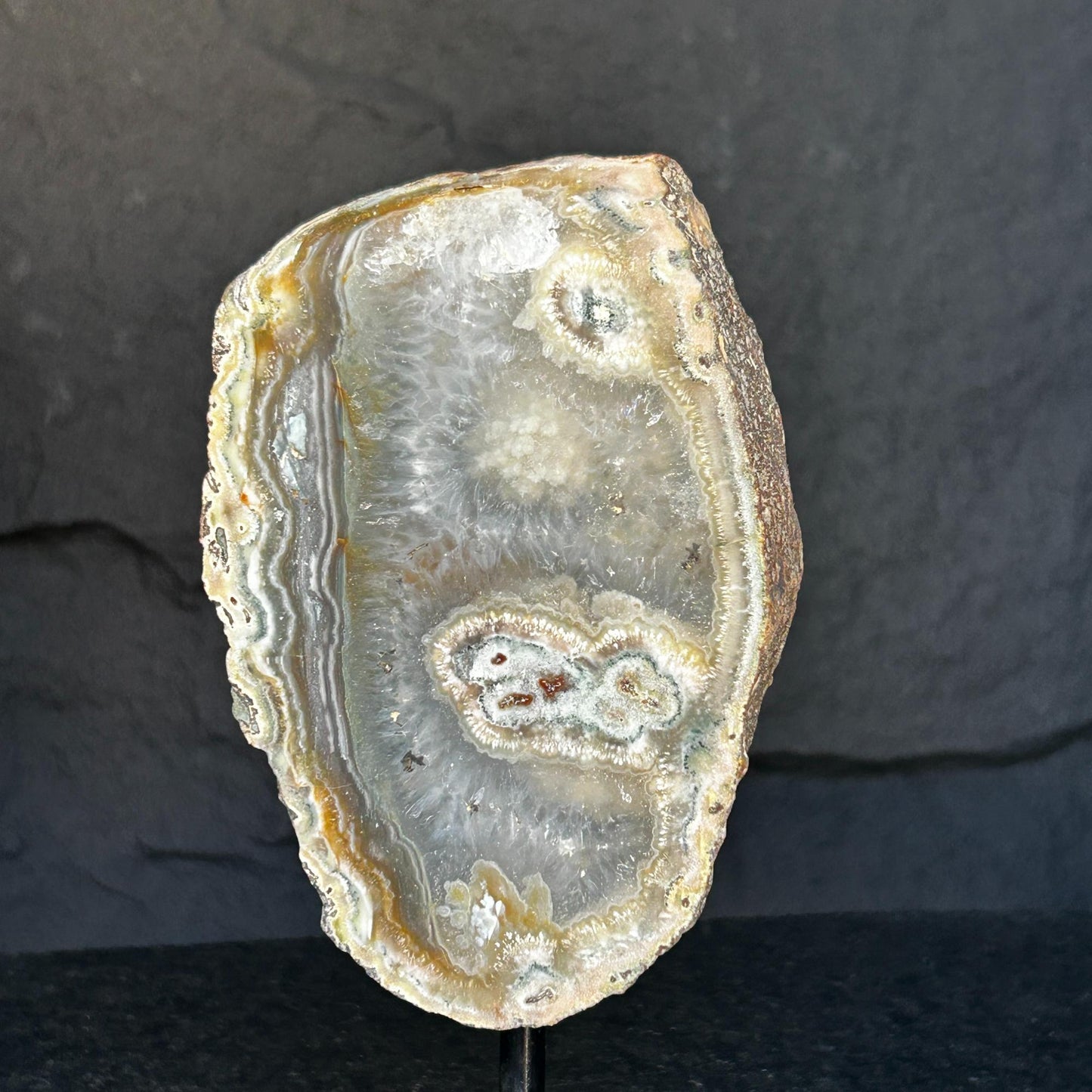 Agate and Jasper Slice with metallic base included, Large Brown Agate Geode, 100% Natural Colors