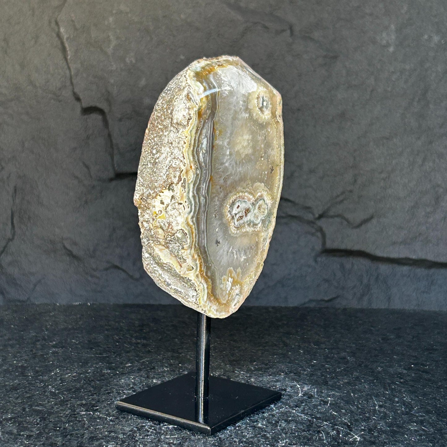 Agate and Jasper Slice with metallic base included, Large Brown Agate Geode, 100% Natural Colors