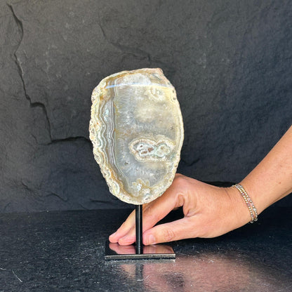 Agate and Jasper Slice with metallic base included, Large Brown Agate Geode, 100% Natural Colors