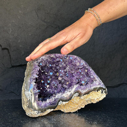 Amethyst Centerpiece Cave Geode with Agate Formations, Toptable Home Decor Crystal, High Quality Quartz Cluster from Uruguay