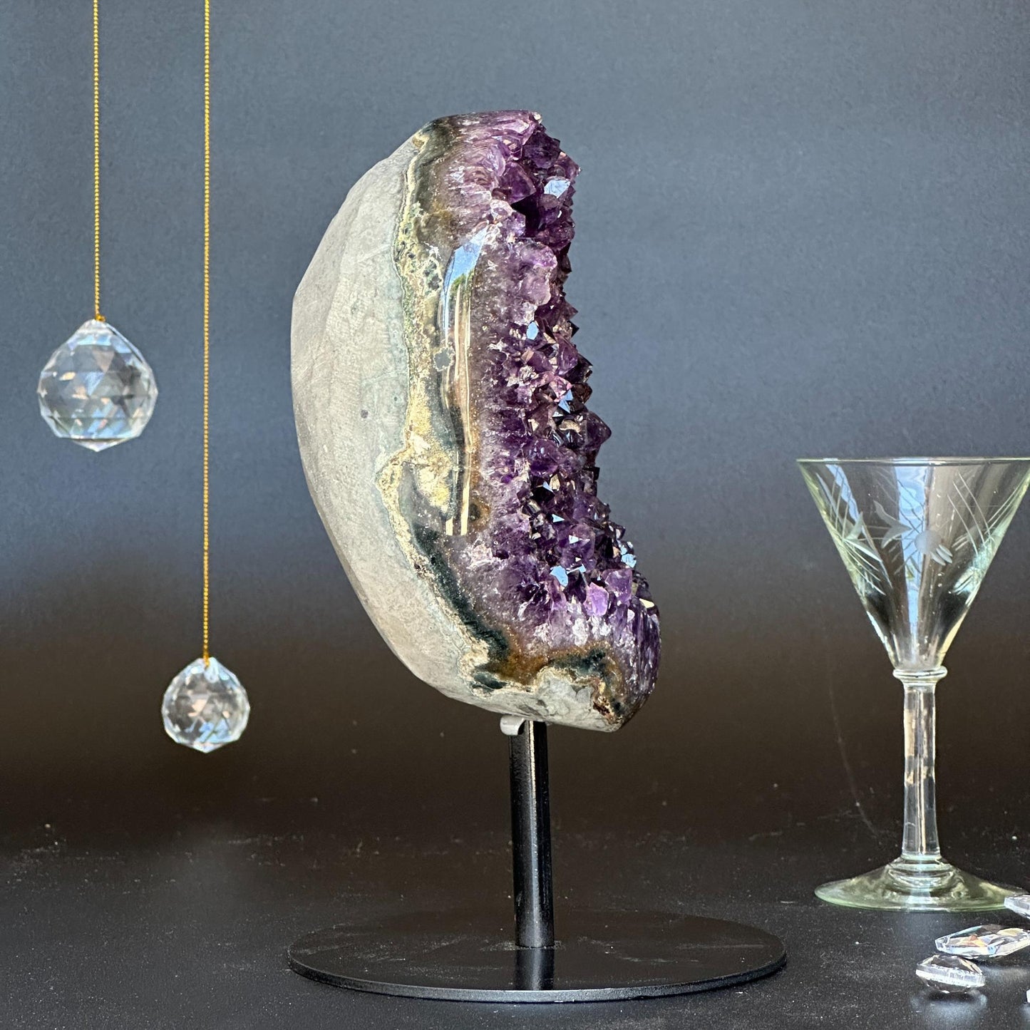 Amethyst Crystal Decor Piece, Galaxy Amethyst with metallic base included, Amethyst crystal for home decoration