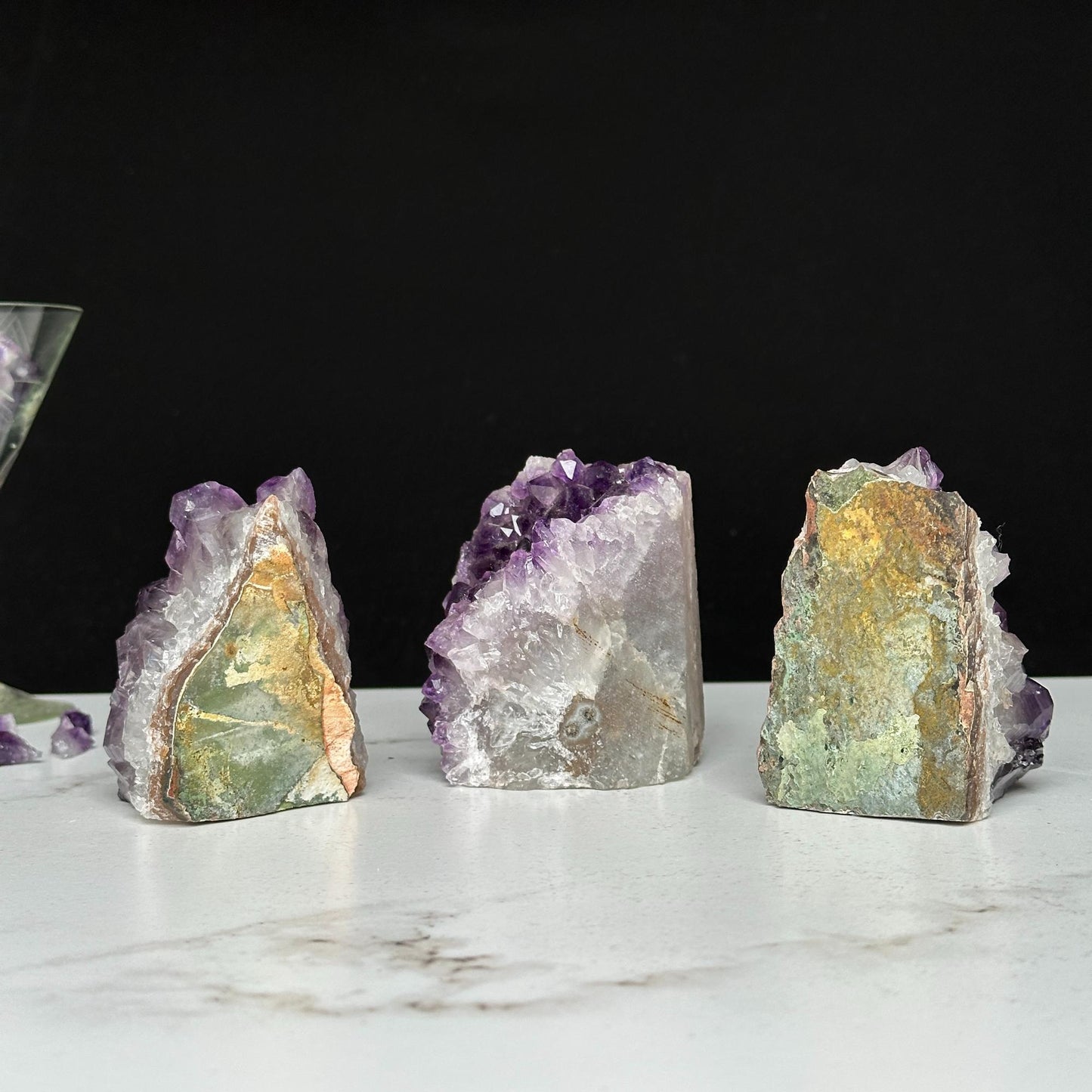 Amethyst geodes set on sale, Geode Crystals with Cut Base, 3 Lb set