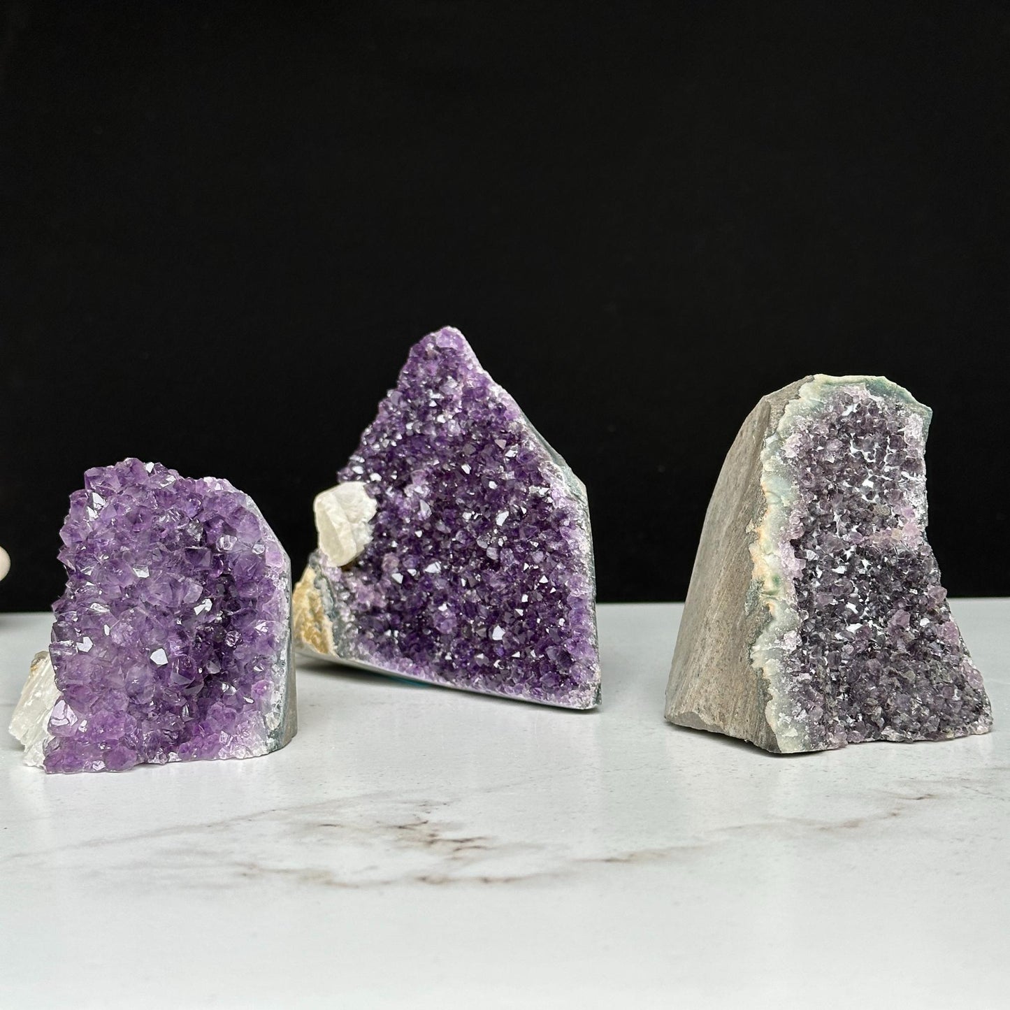 Amethyst geodes set on sale, Druzes Crystals with Cut Base, 3 pieces 3 Lbs
