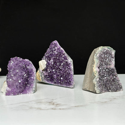 Amethyst geodes set on sale, Druzes Crystals with Cut Base, 3 pieces 3 Lbs