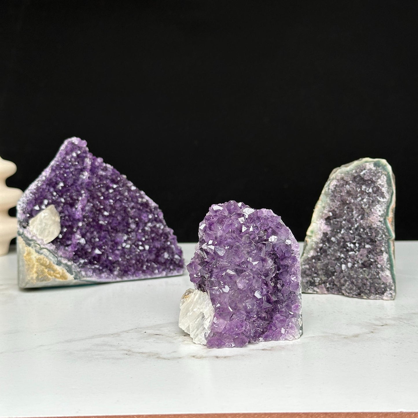 Amethyst geodes set on sale, Druzes Crystals with Cut Base, 3 pieces 3 Lbs