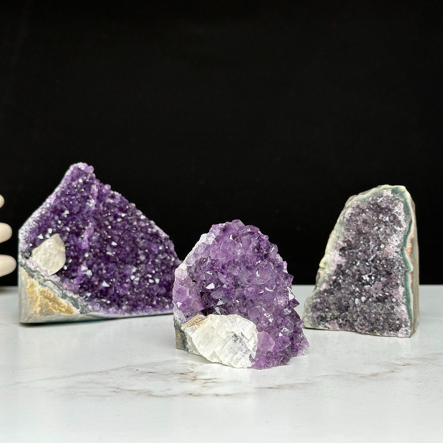 Amethyst geodes set on sale, Druzes Crystals with Cut Base, 3 pieces 3 Lbs